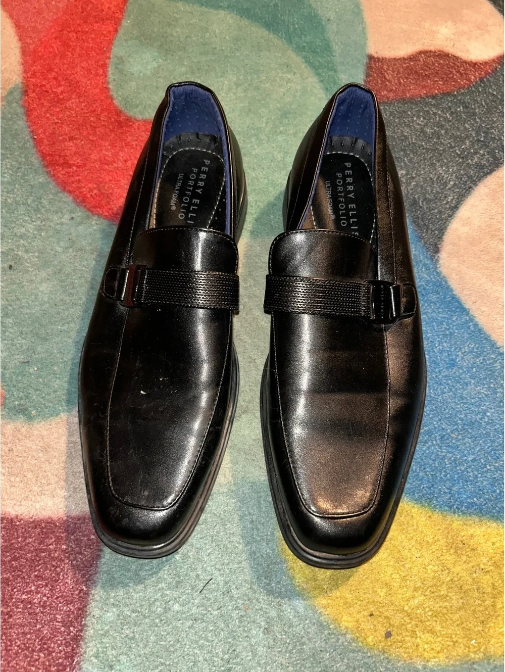 Perry Ellis Portfolio Black Leather Slip-On Dress Shoes
